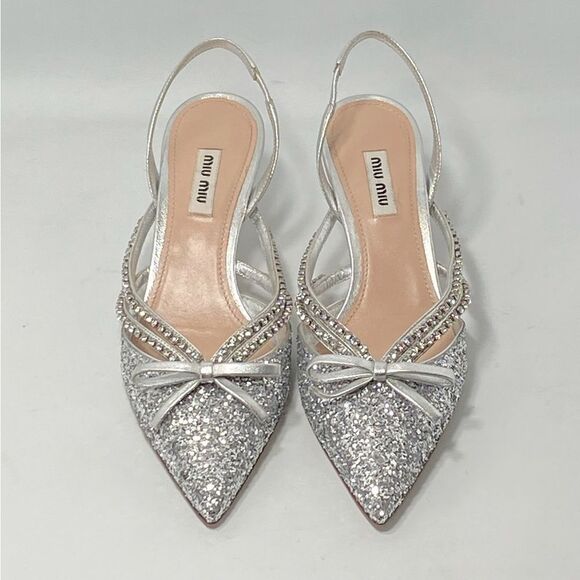 Miu Miu Jeweled Slingback Glitter Pumps size 37 - Picture 2 of 13